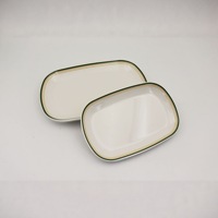Placa de rollo de arroz Rectangular similar a la cerámica de melamina resistente a los golpes, juego de líneas verdes para uso en restaurante doméstico, platos