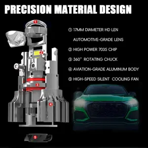 New Design Auto Parts 6000lm 55W PL-03 H4 H7 H8 H9 H11 9005 9006 LED Projector Car Headlight