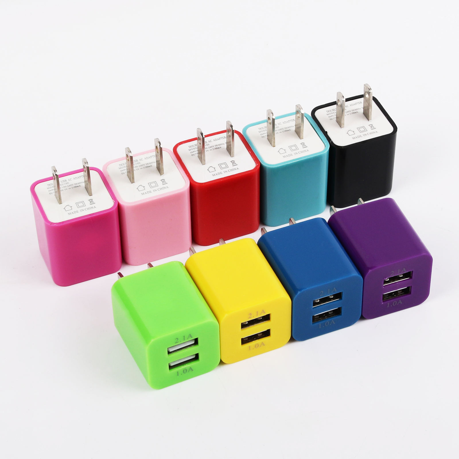 Customized Colorful Dual USB Ports Cell Phone Charger Portable Mini Fast Wall Travel Charger