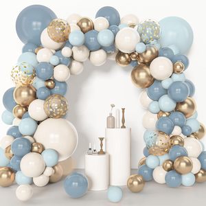Kit de guirlande d'arche de ballons en latex de 143 pièces/ensemble, bleu poussière métallique, or, blanc, sable, pour mariage, <span class=keywords><strong>anniversaire</strong></span>, fête - Product Image 5