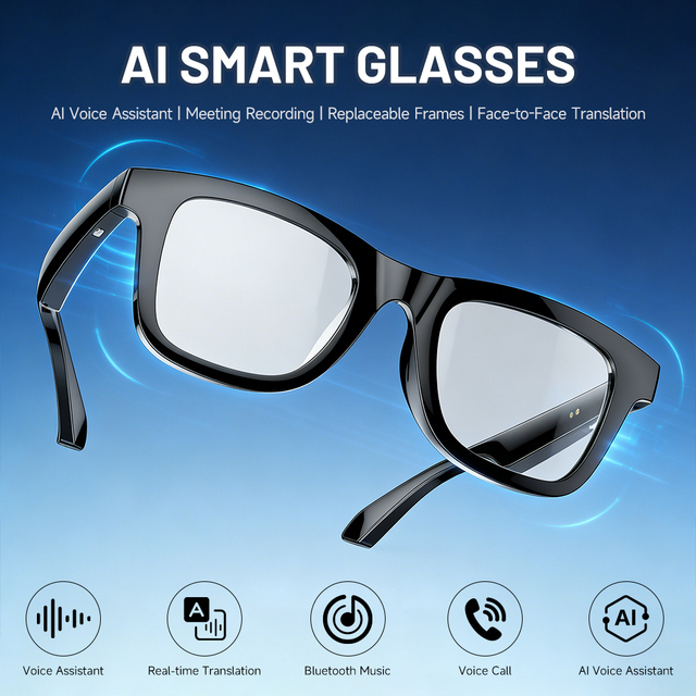 Economical Wireless Audio Voice Controlled Multilingual ABS TR90 AI Translation Smart Glasses
