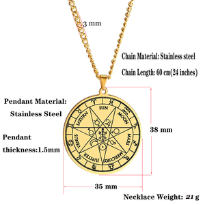 Collar con Colgante de Acero Inoxidable con Sello de los 7 Arcángeles, Pentáculo de San Cipriano, Pentagrama, 12 Signos Zodiacales, Sol, Luna, Amuleto Mágico, Talismán - Product Image 5