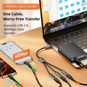 3-en-1 USB/<span class=keywords><strong>Tipo</strong></span> <span class=keywords><strong>C</strong></span> Splitter HUB Cable de expansión Multi-Puerto USB2.0 Carga rápida/Transferencia Cargador de teléfono Cable adaptador <span class=keywords><strong>OTG</strong></span> de alimentación - Product Image 4