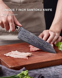 TUO <span class=keywords><strong>Kitchen</strong></span> <span class=keywords><strong>Pro</strong></span> Chef AUS-10 japonais Damas acier 45 couches 7 pouces couteau Santoku avec résine + manche en bois - Product Image 2