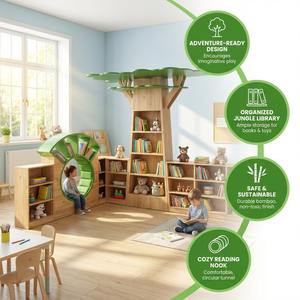 Ensemble de meubles en bois Montessori pour maternelle et garderie, bibliothèque d'étude et d'apprentissage pour enfants, étagère arbre pour centre de puériculture - Product Image 2