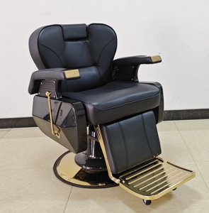 Fauteuil de Barbier Hydraulique Grand Format Inclinable en Similicuir Noir et Doré, Pivotant à 360°, pour Salon de Coiffure - Product Image 6