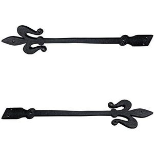 Paire de charnières de porte en fer forgé traditionnelles, design Fleur de Lys noir, 460 mm x 119 mm - Product Image 2