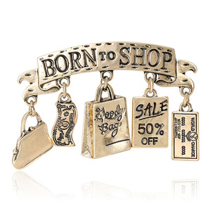 Broche Tendance Créative en Alliage Plaqué Or 14K, Design Shopaholic Or et Argent, pour Vêtements Féminins - Product Image 4