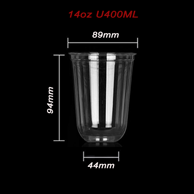 Gobelet en plastique transparent en forme de U, 400 ml (14 oz)