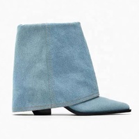 Bottes de pantalon sexy style cheville à talon bloc pour femmes bottes d'hiver confortables en denim à talon haut pour femmes
