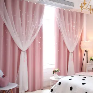 Ready Made Korean Princess Style Hollow Star Cortina De Salas Designs Living Room Black Out drapes Luxury Window Curtain