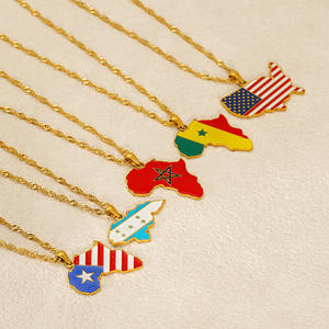 Nouveau collier pendentif carte du monde, chaîne maillons en bambou, style sportif, tendance européenne, américaine, africaine, brésilienne, bijoux - Product Image 1