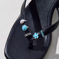 Gantungan Hias Sandal Logam Mutiara Bunga Biru Desain Enamel Bergaya Niche Serbaguna untuk Dekorasi Sandal Jepit, Kreativitas DIY