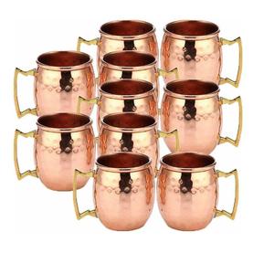 Tasse à bière Moscow Mule en acier inoxydable massif martelé avec placage de cuivre et poignée en laiton - Product Image 1