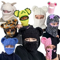 Nouveau masque de ski chaud doux à la mode tricoté à la main oreilles d'ours cagoule moelleux Crochet fil d'hiver en peluche Polyester/coton caractère