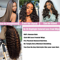 Perruques en cheveux humains bruts bouclés ombrés bruns birmans, sans colle, avec dentelle frontale HD transparente 13x4, pour femmes noires