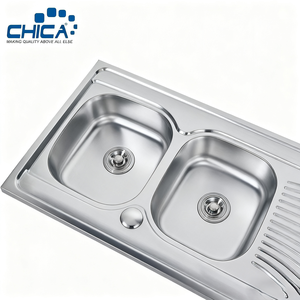 כיור מטבח מוברש topmount 304 קערת נירוסטה כפולה עם אביזרים מחיר המפעל - Product Image 3