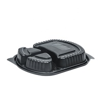Boîte à lunch personnalisée en plastique, micro-ondable, 3 compartiments, boîte à lunch bento noire, boîte d'emballage alimentaire jetable