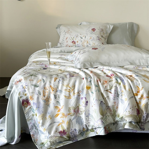 Juego de Edredón de Verano de Lujo Premium 80S <span class=keywords><strong>Lyocell</strong></span>, 4 Piezas, Elegante Estampado Floral Digital, Relleno de Fibra de Proteína de Seda, Enfriamiento Instantáneo - Product Image 4