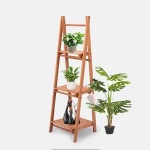 Prateleira de madeira de bambu para plantas e flores, prateleira multifuncional personalizada de 3 camadas, prateleira dobrável para exposição de flores e plantas