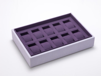 Plateau de rangement pour montres avec housse en tissu microfibre violette, support personnalisé avec logo pour boutique de détail