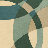 Alfombra de Lana de Nueva Zelanda Hecha a Mano por Rugfine, Color Verde Azulado y Marfil, Alfombra Artesanal de Primera Calidad con Elegante Diseño Botánico