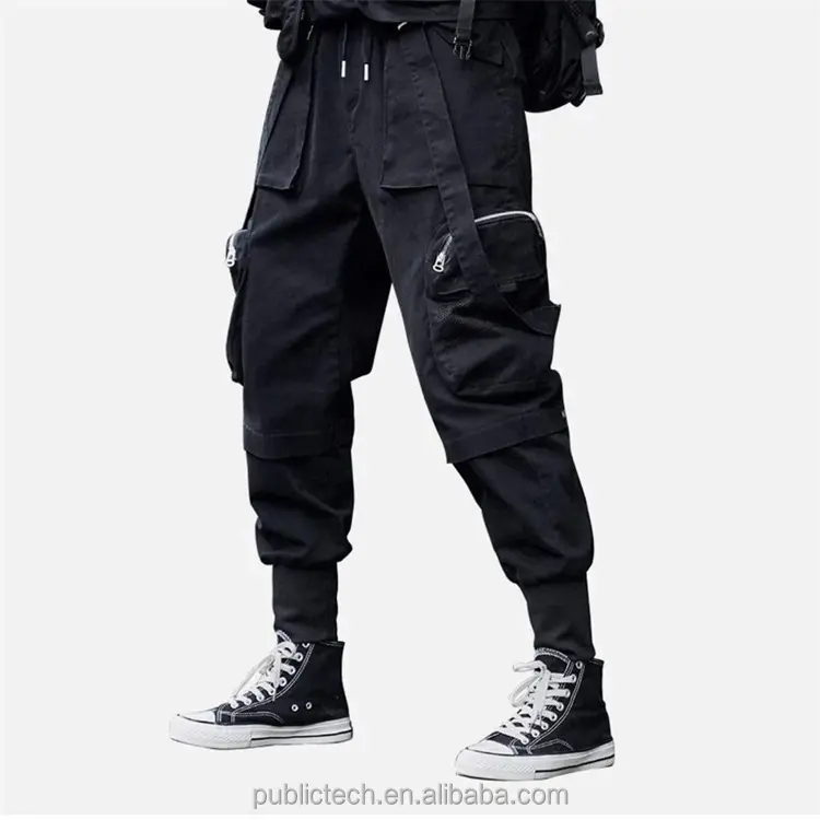Slim Fit Multi Pocket Zwarte Streetwear Mode Werkkleding Broek Custom Fleece Tactische Tech Wear Cargo Broek