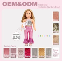 Vêtements de poupée personnalisés de 18 pouces, haut à bretelles scintillant avec paillettes, pantalon évasé, tenue en gros, vêtements de poupée brillants, costume de poupée OEM