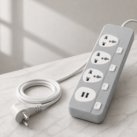 Multiprise de bureau industrielle 3 prises universelles 2 ports USB interrupteurs individuels résistance au feu cordon d'extension 2M pour