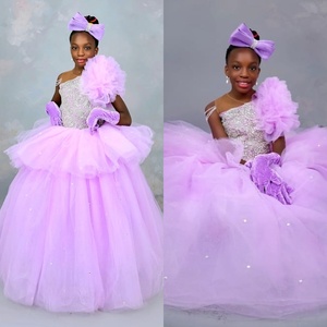 <span class=keywords><strong>Lilla</strong></span> con perline bambine abiti da festa di compleanno su misura con volant di fiori per bambine abiti da spettacolo - Product Image 2