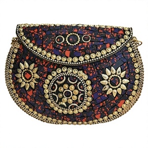 Bolso de Mano de Cuero con Cuentas Hecho a Mano, Diseño Exquisito de Lujo, Patrón Multicolor, Detalles en Dorado - Product Image 1