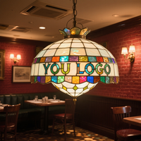 Grand lustre mosaïque personnalisé avec logo, lampe suspendue en verre teinté pour projet de rénovation de restaurant OEM/ODM