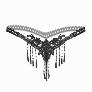 Tanga Sexy Ding Zhi Mei para Mujer, Color Negro, Encaje Transparente con Borlas, Estilo Europeo - Product Image 3