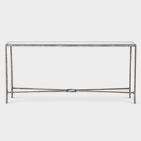 Table console élégante et luxueuse en métal massif moulé à la main avec plateau en verre en forme de X pour villa, hôtel, salon