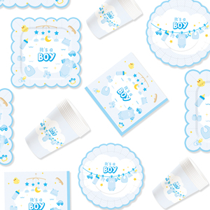 ชุดอุปกรณ์ตกแต่งงานเลี้ยงเปิดเผยเพศลูกน้อย DAMAI สำหรับทีมเด็กชาย จานกระดาษ ผ้าเช็ดปาก ของใช้บนโต๊ะอาหารแบบใช้แล้วทิ้งสำหรับงานเลี้ยงฉลองทารก สำหรับแขก 8 ท่าน - Product Image 3