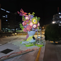 Vase à fleurs lumineux en fibre de verre, sculpture de papillon, statue de bouquet lumineux pour place de ville, centre commercial, extérieur