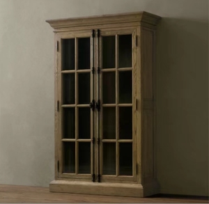 Vitrina de Madera Maciza de Roble Rojo Francés con Puerta de Vidrio, Librería Vintage para Oficina en Casa, Taller y Escuela, Diseño Tradicional - Product Image 3