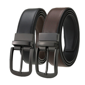 Hochwertiger Neuer Herren-Gürtel mit Drehverschluss aus Echtem Leder, Mattschwarz, Beidseitig Tragbar, Casual-Stil - Product Image 1