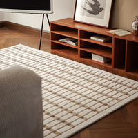 Tapis d'intérieur tissé en peluche à motif quadrillé style Mid-Century, anti-peluchage, pour salon, chambre, couloir, décoration intérieure - Grande Vente