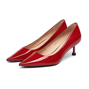 Zapatos de tacón alto y puntiagudos para mujer, calzado sexy de piel, stilettos, color rojo, para las cuatro estaciones