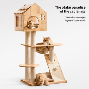 Duurzame, milieuvriendelijke, moderne kattenboom van massief hout & sisal, ruimtecapsule klimrek krabpaal, leuk kattenhuis 115cm 4-laags - Product Image 5