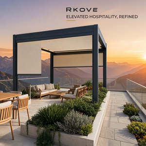 ศาลาพักผ่อนริมน้ำ RKOVE RK-S3 ขนาด 7*7 เมตร ระดับพรีเมียม สำหรับผู้ประกอบการโรงแรมและคลับมารีนน่า ศาลาอลูมิเนียมแบบมีมอเตอร์ ศาลาสำหรับใช้งานกลางแจ้ง - Product Image 1