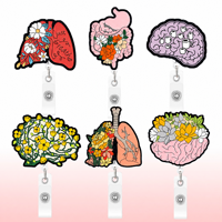 Porte-badge rétractable à paillettes pour infirmières, médecins et personnel hospitalier, motif floral cerveau et poumon, clip métallique, 25,59 pouces