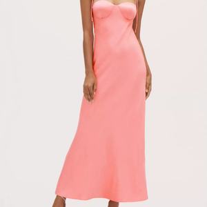 ชุดเดรสยาวผ้าซาตินปักลายดอกไม้ Sweetheart Shell แต่งลูกไม้ สายคาดขนเฟอร์เทียม สไตล์ลำลองสำหรับฤดูร้อน เอวทรงธรรมชาติ พร้อมโลโก้ด้านหน้า - Product Image 1