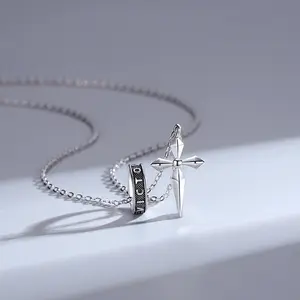 Vintage Hip Hop Stil Männer Accessoires Geschenk 925 Sterling Silber Kreuz Halskette für Mann