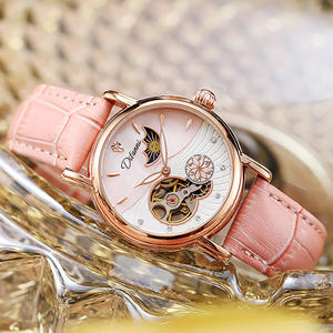 Montre mécanique automatique pour femme avec cadran <span class=keywords><strong>soleil</strong></span> et lune en diamant, bracelet en cuir, montre habillée pour femme - Product Image 4