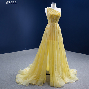 Rsm67535 2022 Vestido de Noche Sexy con Lentejuelas y Encaje Amarillo, Diseño de Última Moda con un Hombro Descubierto - Product Image 3