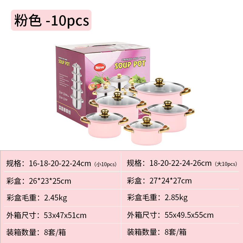 Pink pot suit - ten-piece set [18 20 22 24 26cm]]