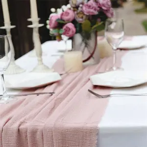 ผ้าโปร่งสีชมพูขนาด12*70นิ้วผ้าชีฟองผ้าก๊อซผ้าลายชีสสไตล์โบฮีเมียนผ้าปูโต๊ะสำหรับงานแต่งงาน
