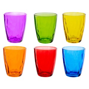 Set di 6 Bicchieri Moderni in Vetro Trasparente Athina, Colori Assortiti, Lavabili in Lavastoviglie, per Feste - Product Image 1